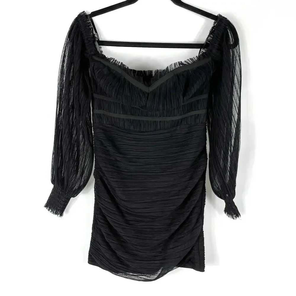 Majorelle Zata Dress Black Ruched Long‎ Sleeve Off Shoulder Women's Sz XS